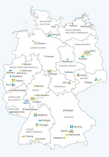 Map of Max Planck Institutes in Germany